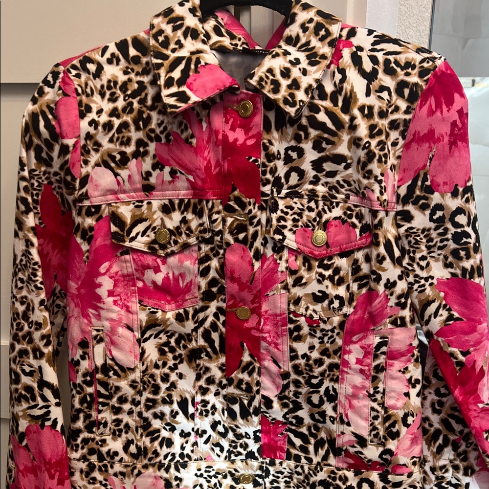Boston Proper Leopard Print Jacket with Pink Accents
